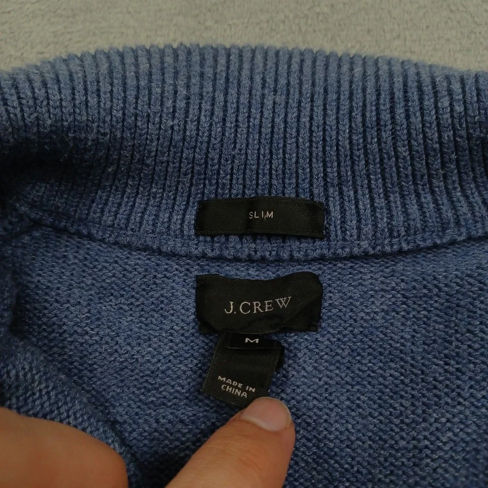 J Crew Sweater Mens Medium Blue Knit 1/4 Zip Slim Fit Pullover Preppy